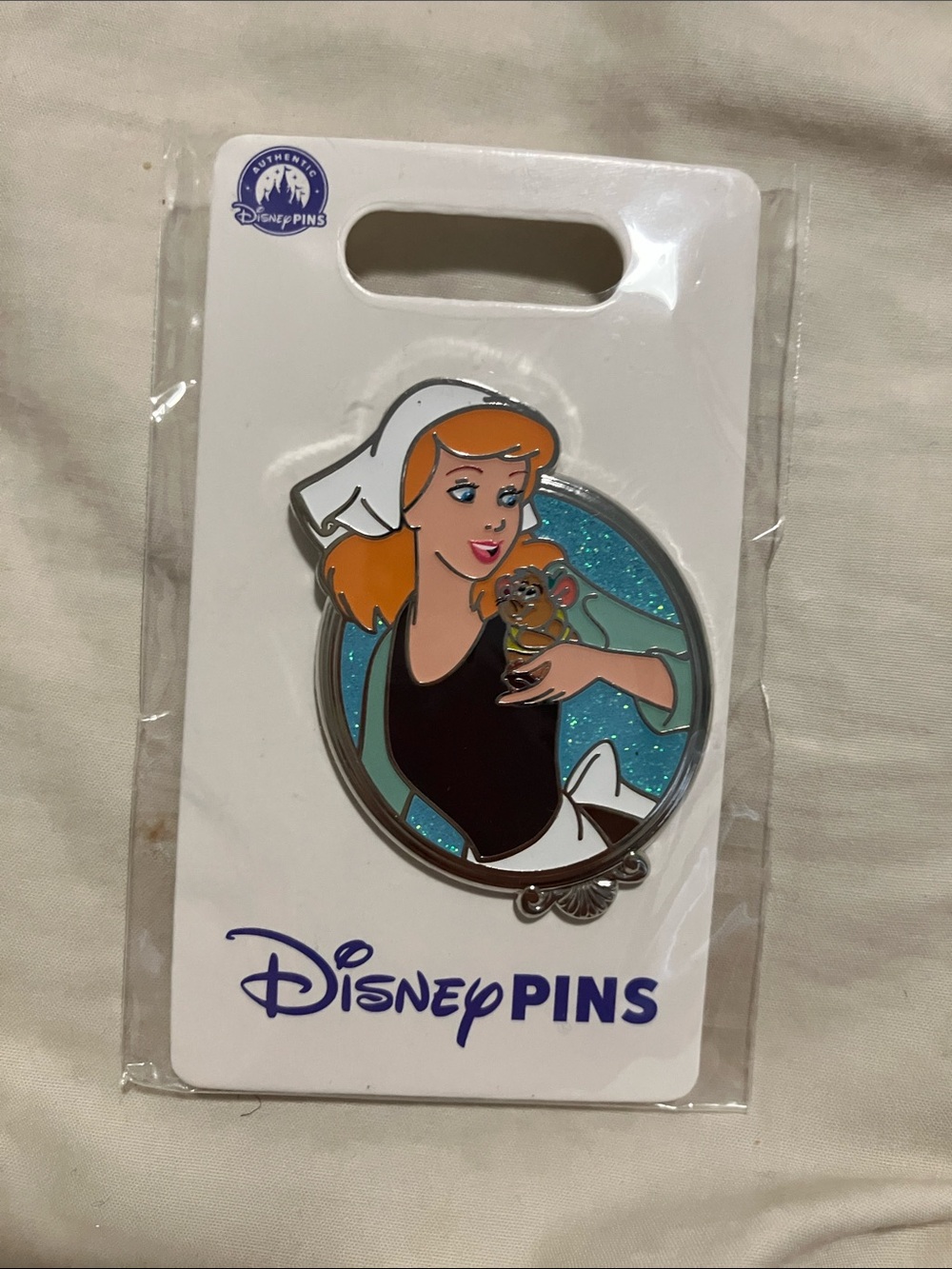 Disney Cinderella Enamel Pin — Blue Glitter, Orange Hair